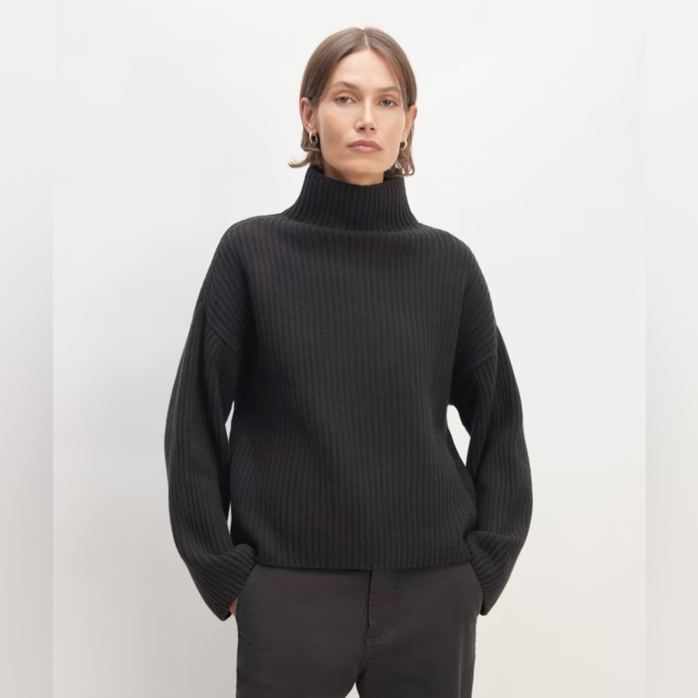 EVERLANE THE FELTED MERINO FUNNEL NECK PULLOVER SWEATER BLACK